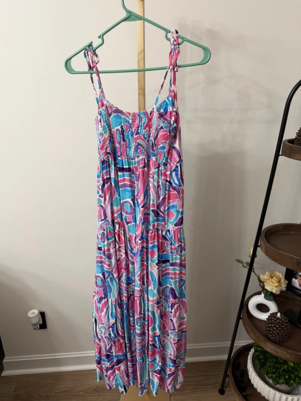 Kenny Flowers Pink Blue Purple Abstract Smocked Dress - Picture 4 of 8